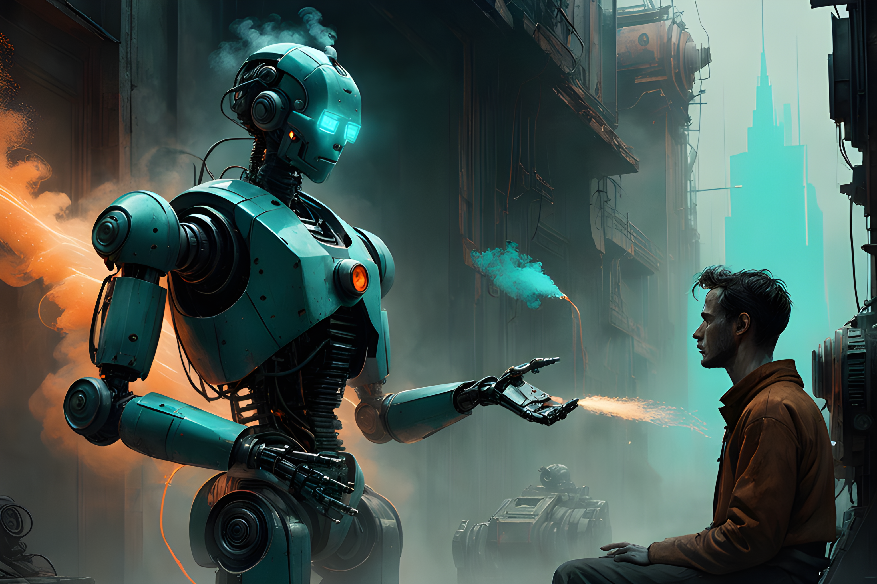 male-human-having-a-conversation-with-a-robot-cinematic-light-backlight-windy-teal-orange-smoke-449810782