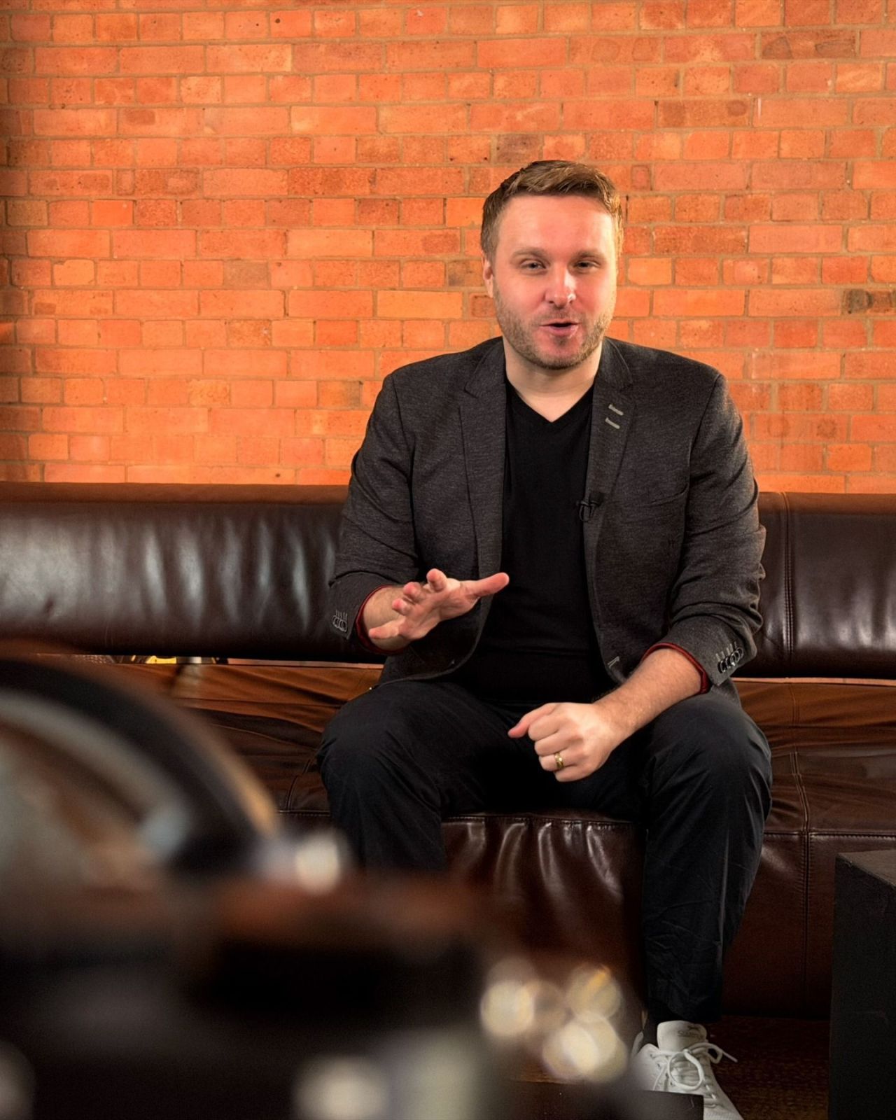 Jamie presenting on set.